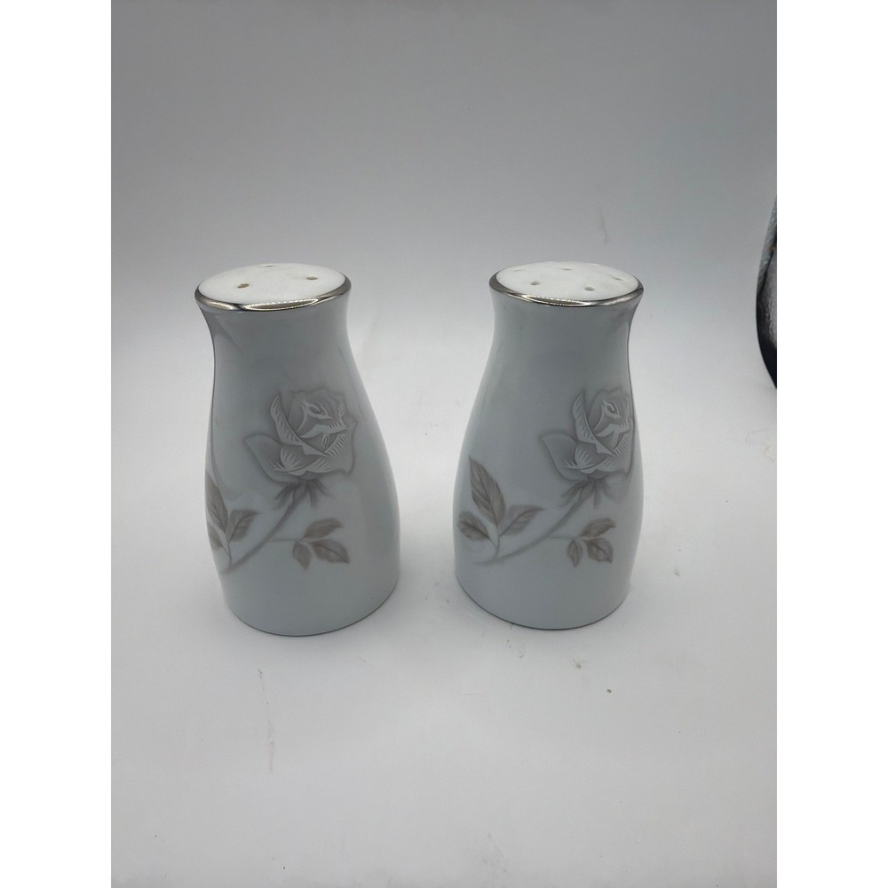 Noritake China "Rosay" Porcelain Salt And Pepper Shakers Gray Roses,